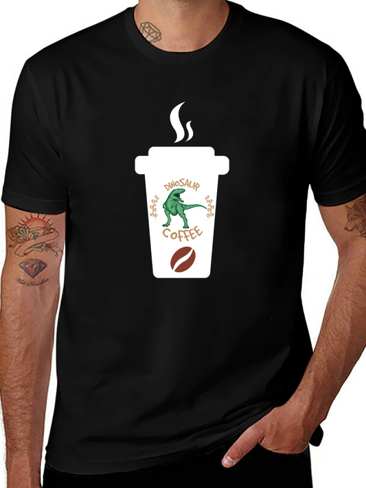 Dinosaur Coffee Graphic Black T-Shirt