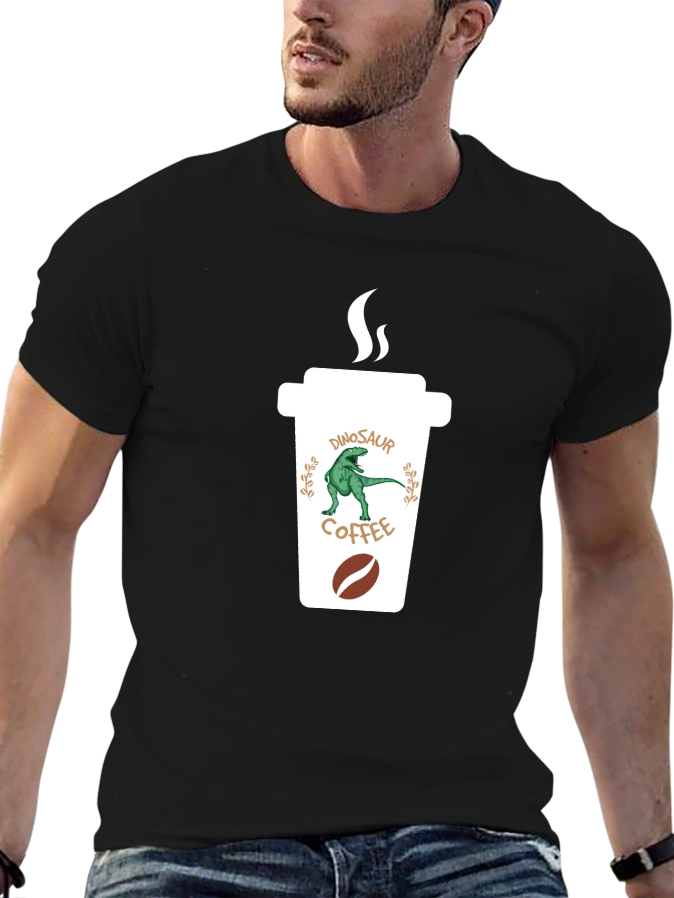 Dinosaur Coffee Graphic Black T-Shirt