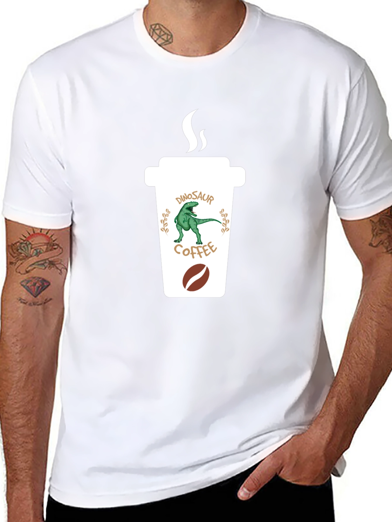Dinosaur Coffee Graphic Black T-Shirt