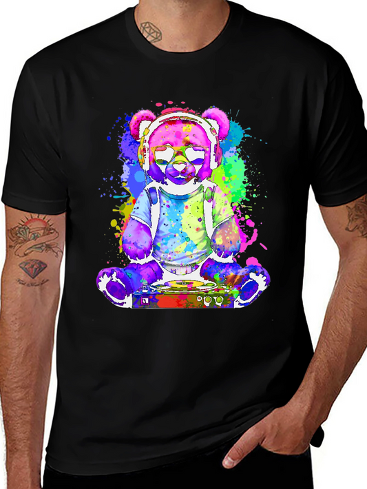 DJ Bear Graphic T-Shirt - Colorful Music Lover Tee