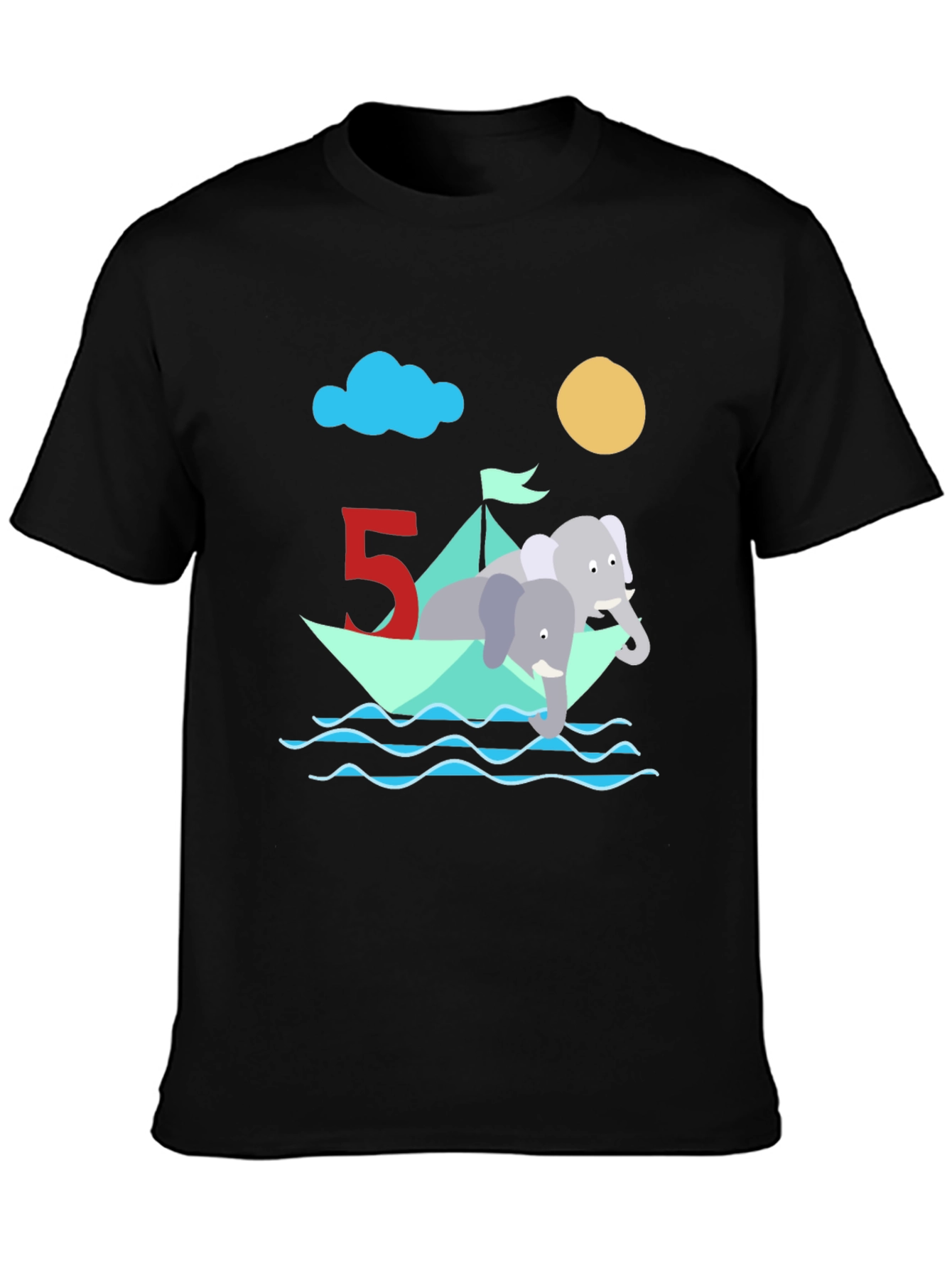 Cute 5th Birthday Elephant Boat T-Shirt