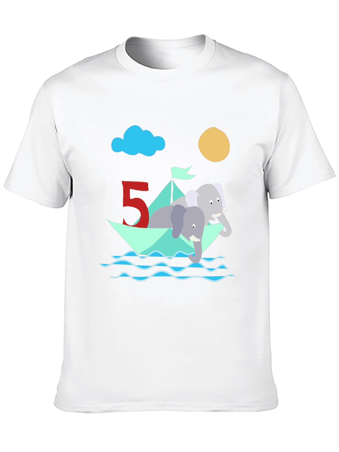 Cute 5th Birthday Elephant Boat T-Shirt