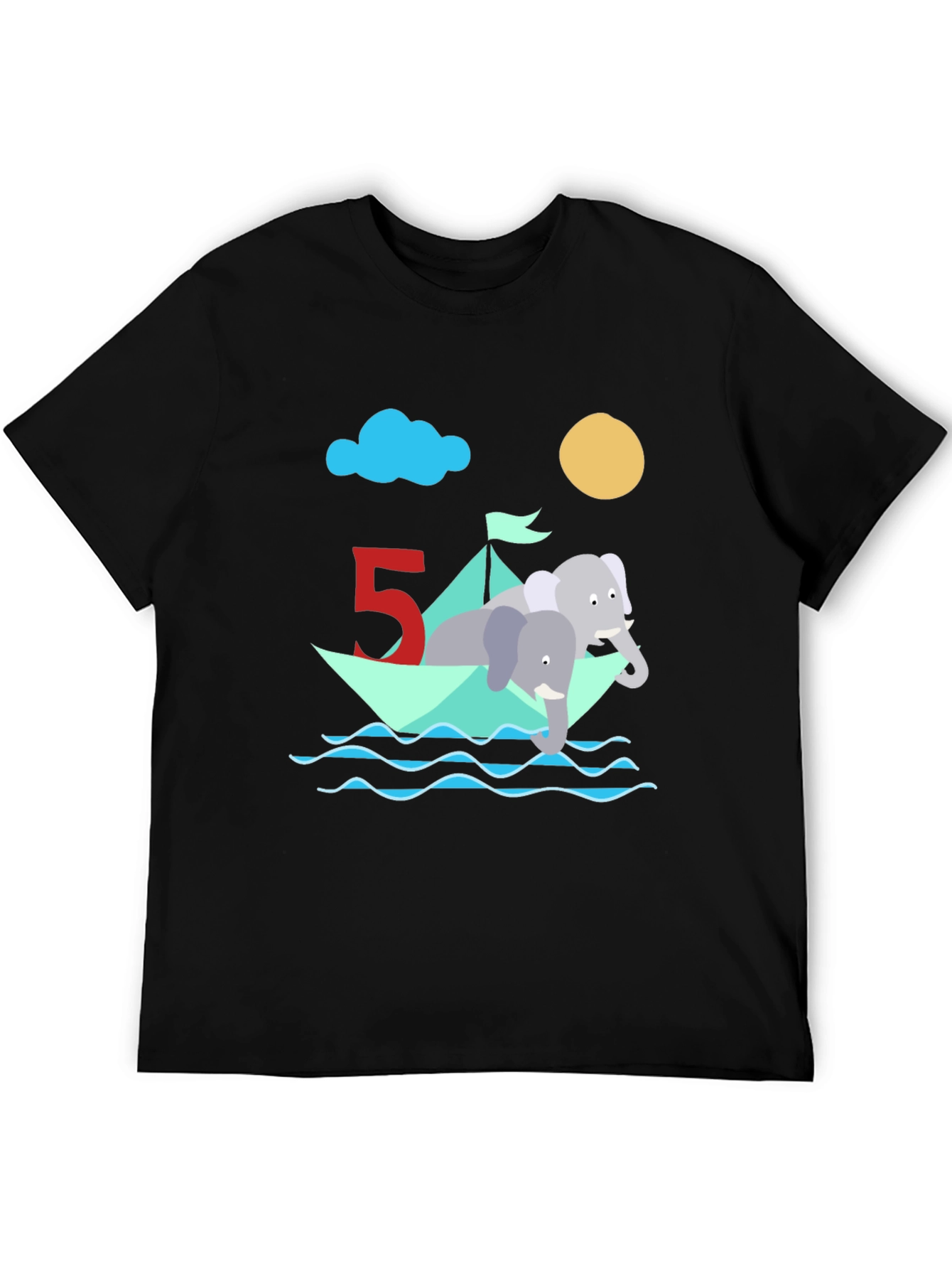 Cute 5th Birthday Elephant Boat T-Shirt