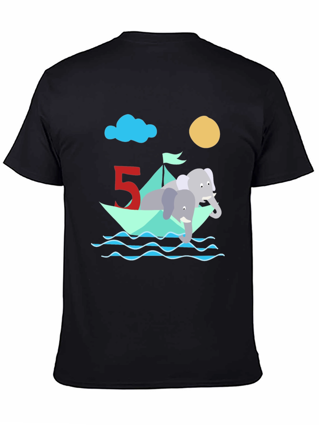 Cute 5th Birthday Elephant Boat T-Shirt
