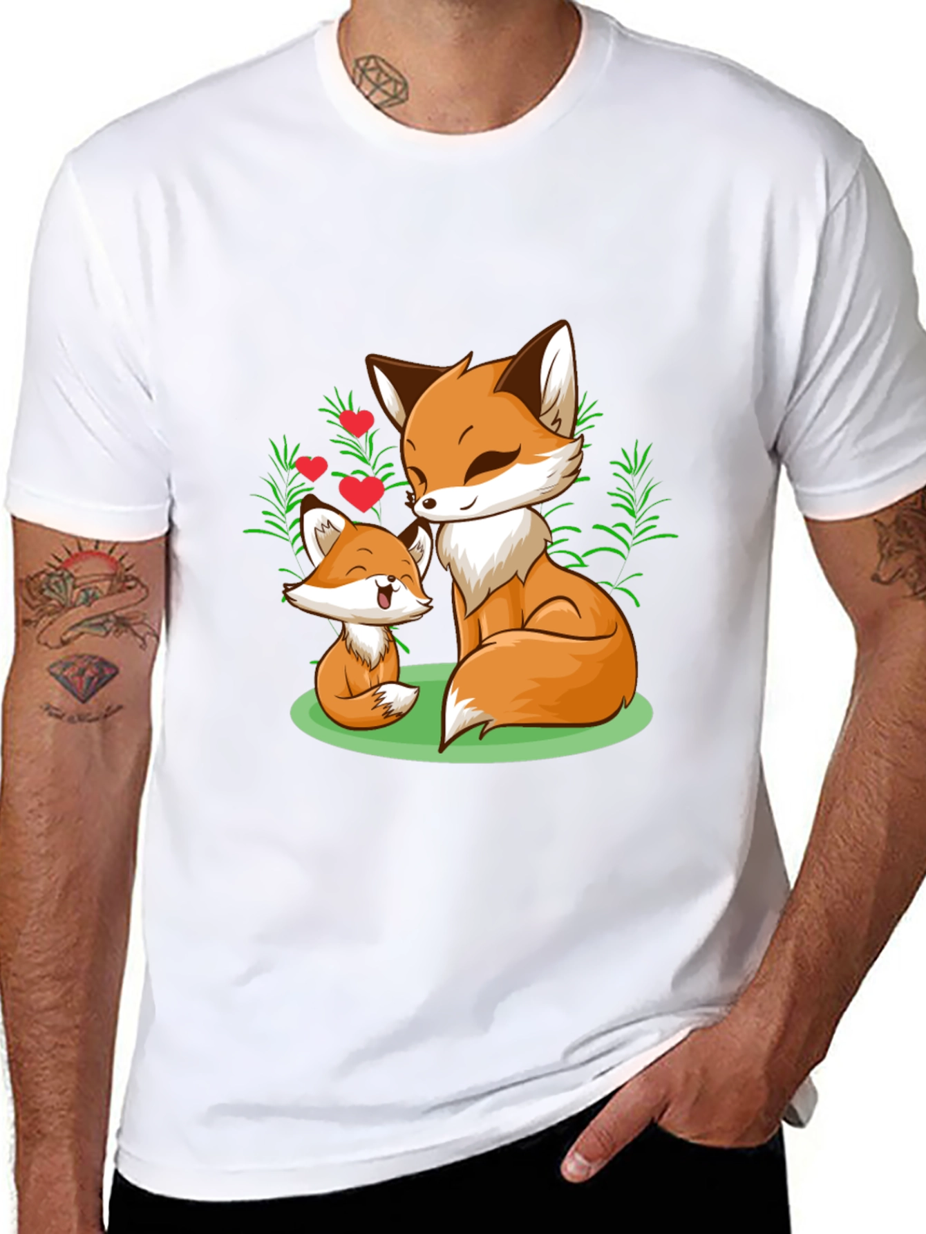 Fox Mom & Cub Graphic T-Shirt - Black