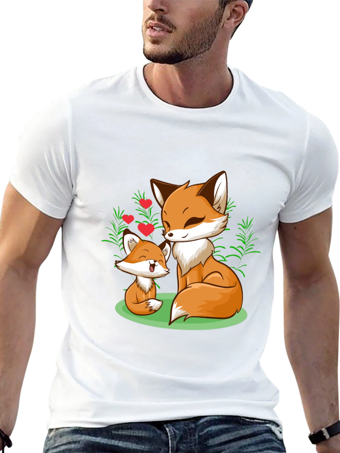 Fox Mom & Cub Graphic T-Shirt - Black