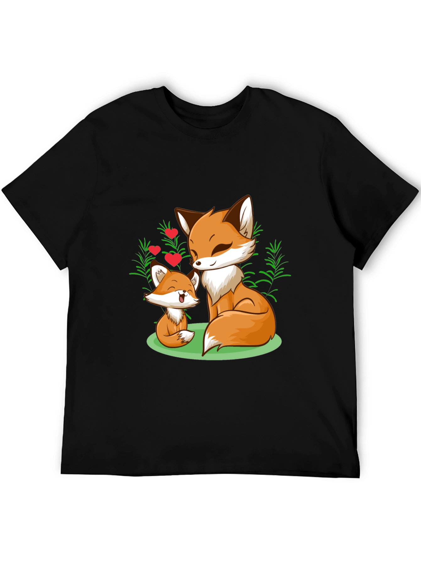 Fox Mom & Cub Graphic T-Shirt - Black