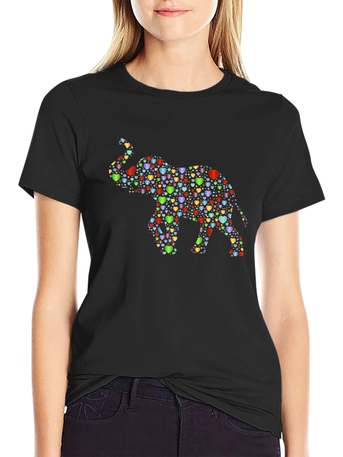 Elephant Heart Pattern Black T-Shirt