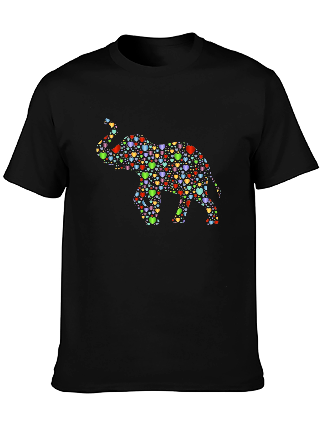 Elephant Heart Pattern Black T-Shirt