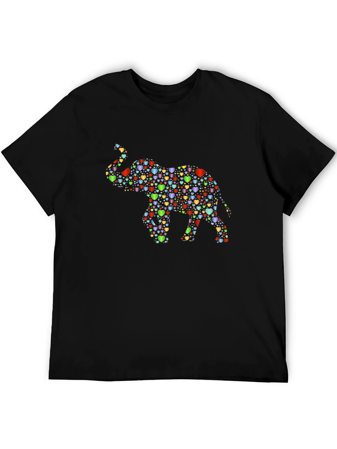 Elephant Heart Pattern Black T-Shirt