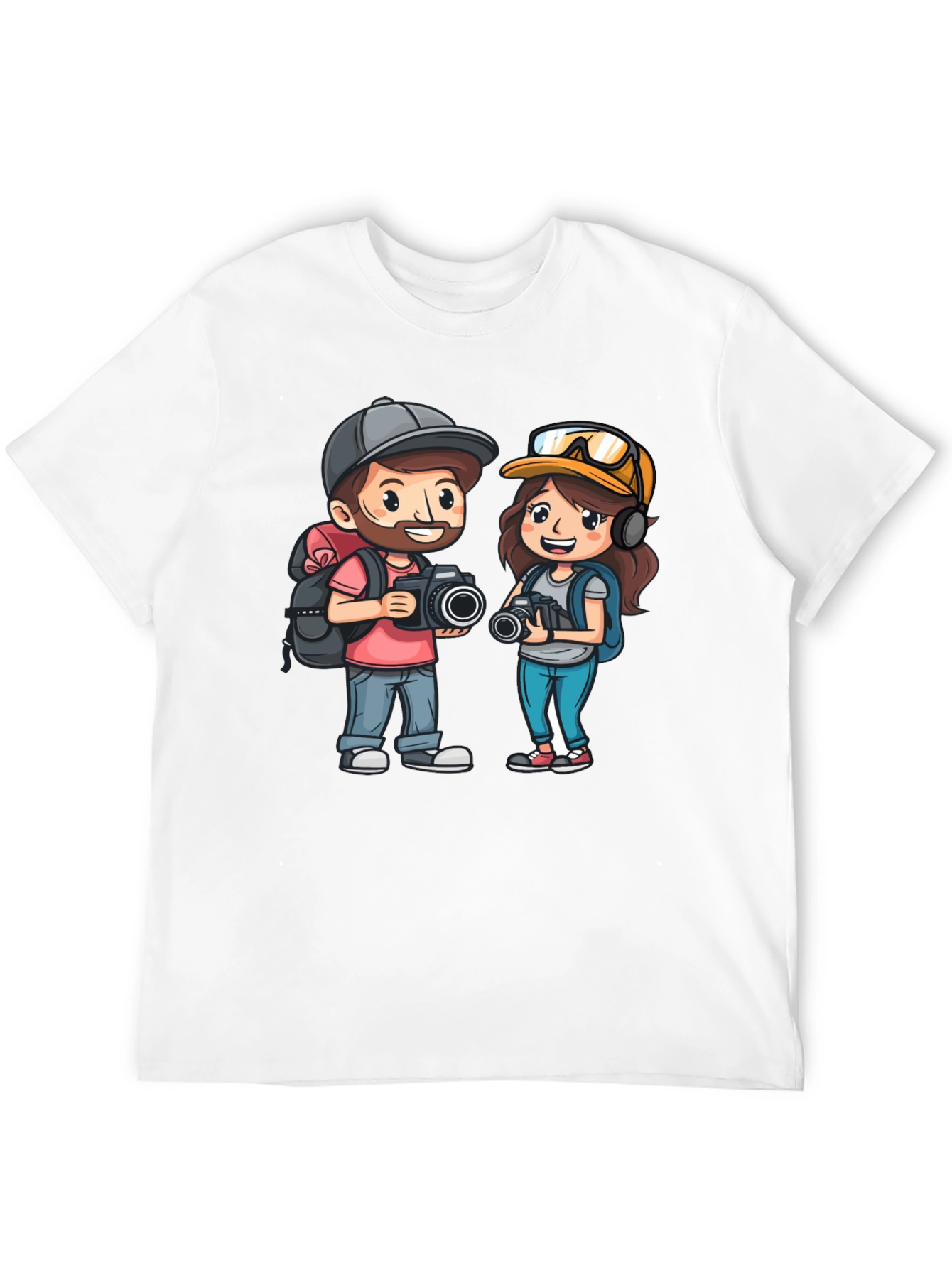 Cartoon Photographer Couple Graphic T-Shirt