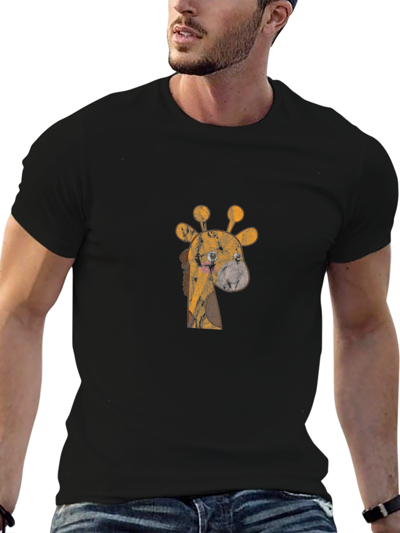 Giraffe Graphic Print Mens Black T-Shirt