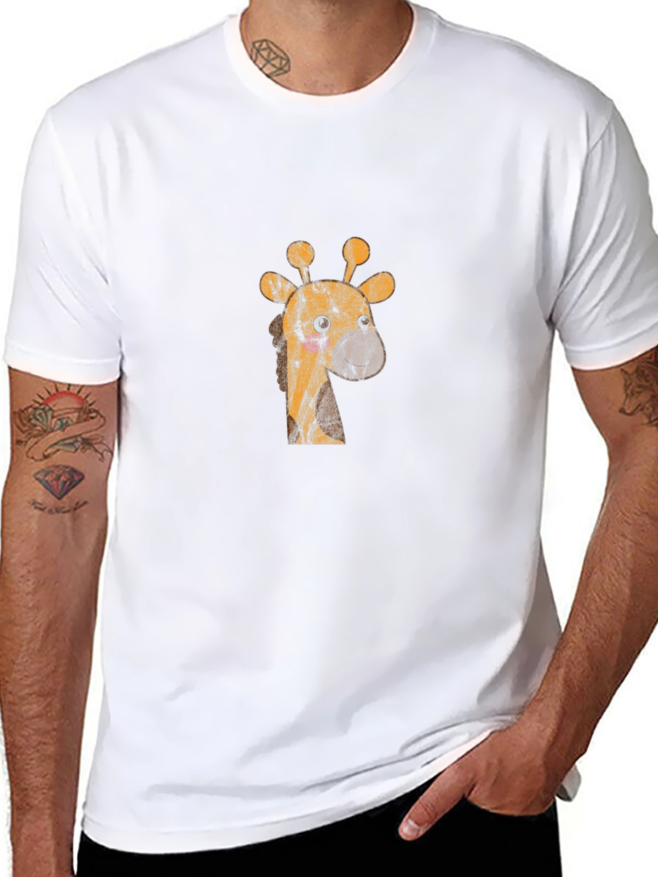 Giraffe Graphic Print Mens Black T-Shirt