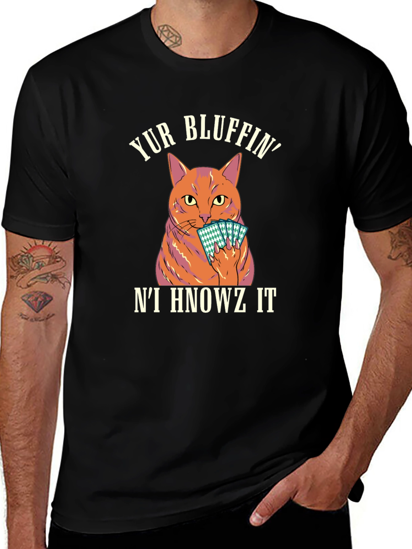 Yur Bluffin Cat Graphic T-Shirt - Black