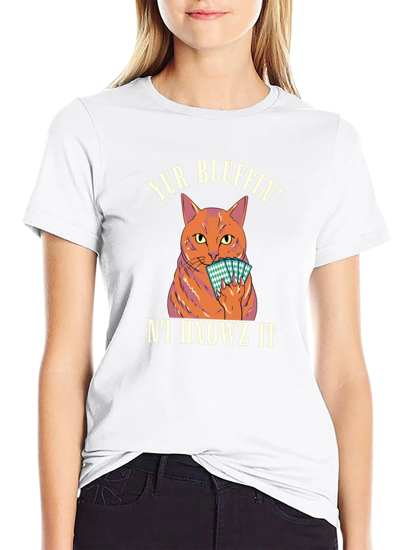 Yur Bluffin Cat Graphic T-Shirt - Black