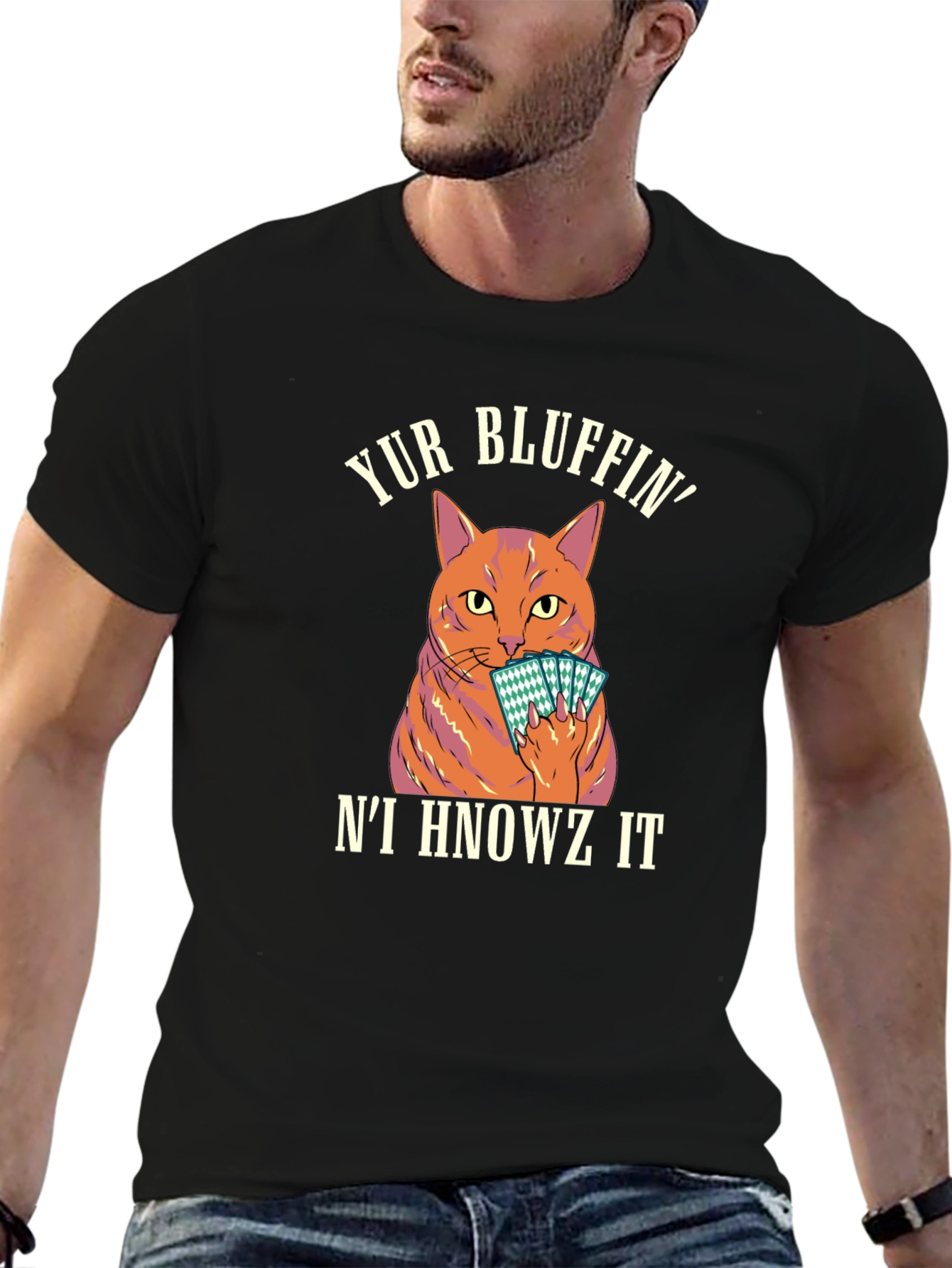 Yur Bluffin Cat Graphic T-Shirt - Black