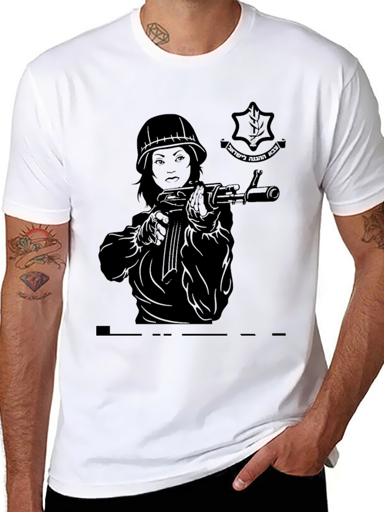 Black Graphic Tee - Armed Soldier Design