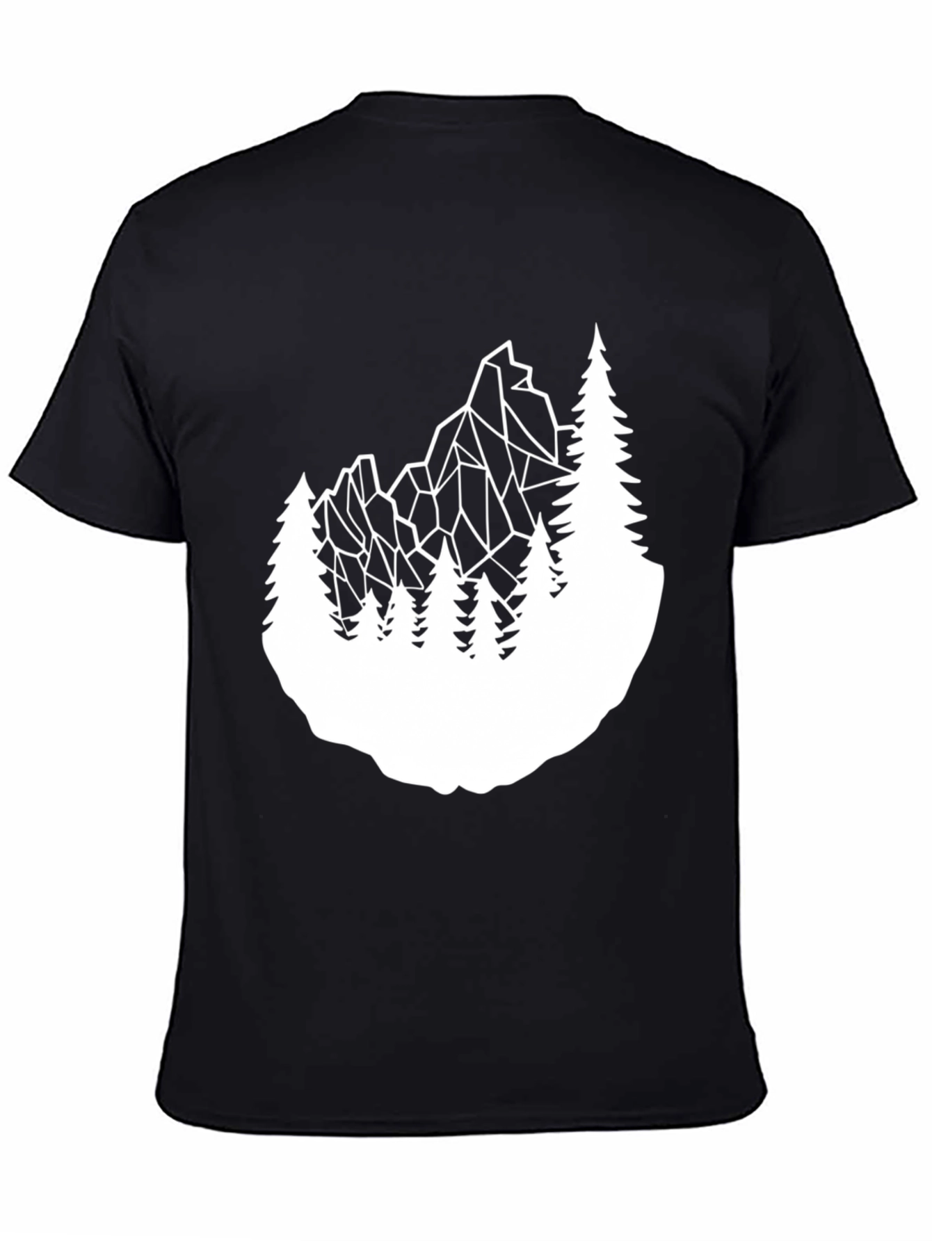 Geometric Mountain & Trees Graphic Tee - Black