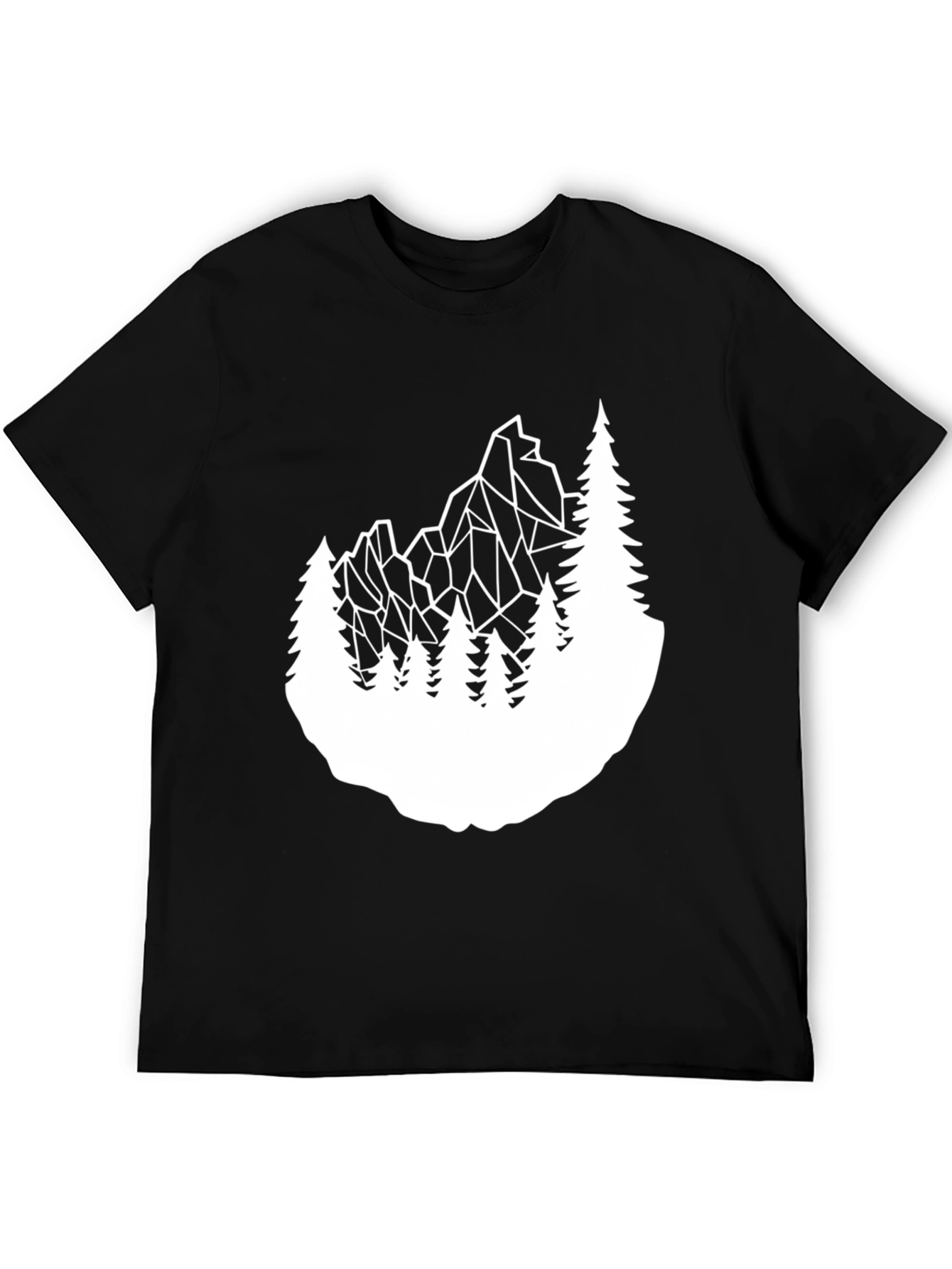 Geometric Mountain & Trees Graphic Tee - Black