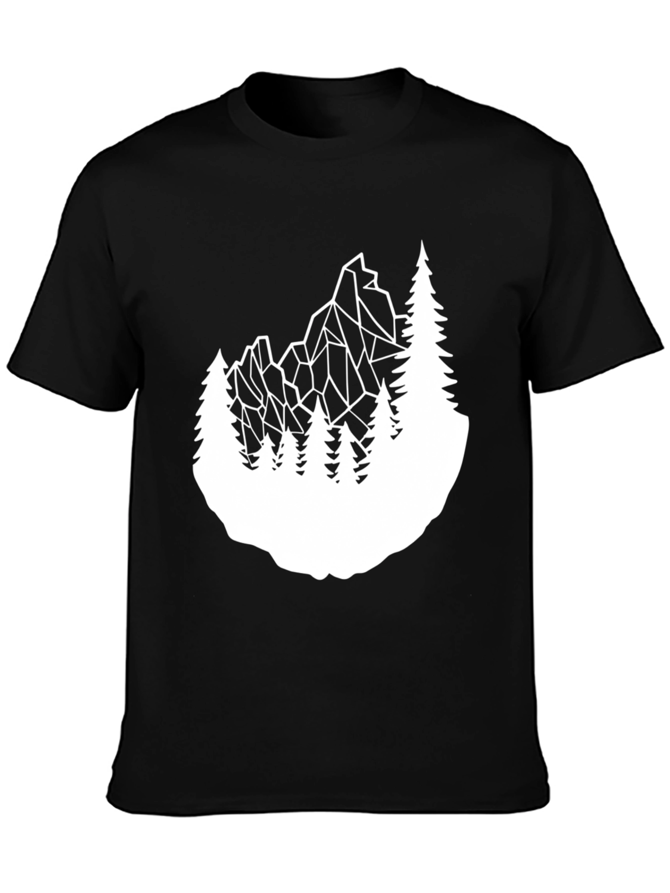 Geometric Mountain & Trees Graphic Tee - Black