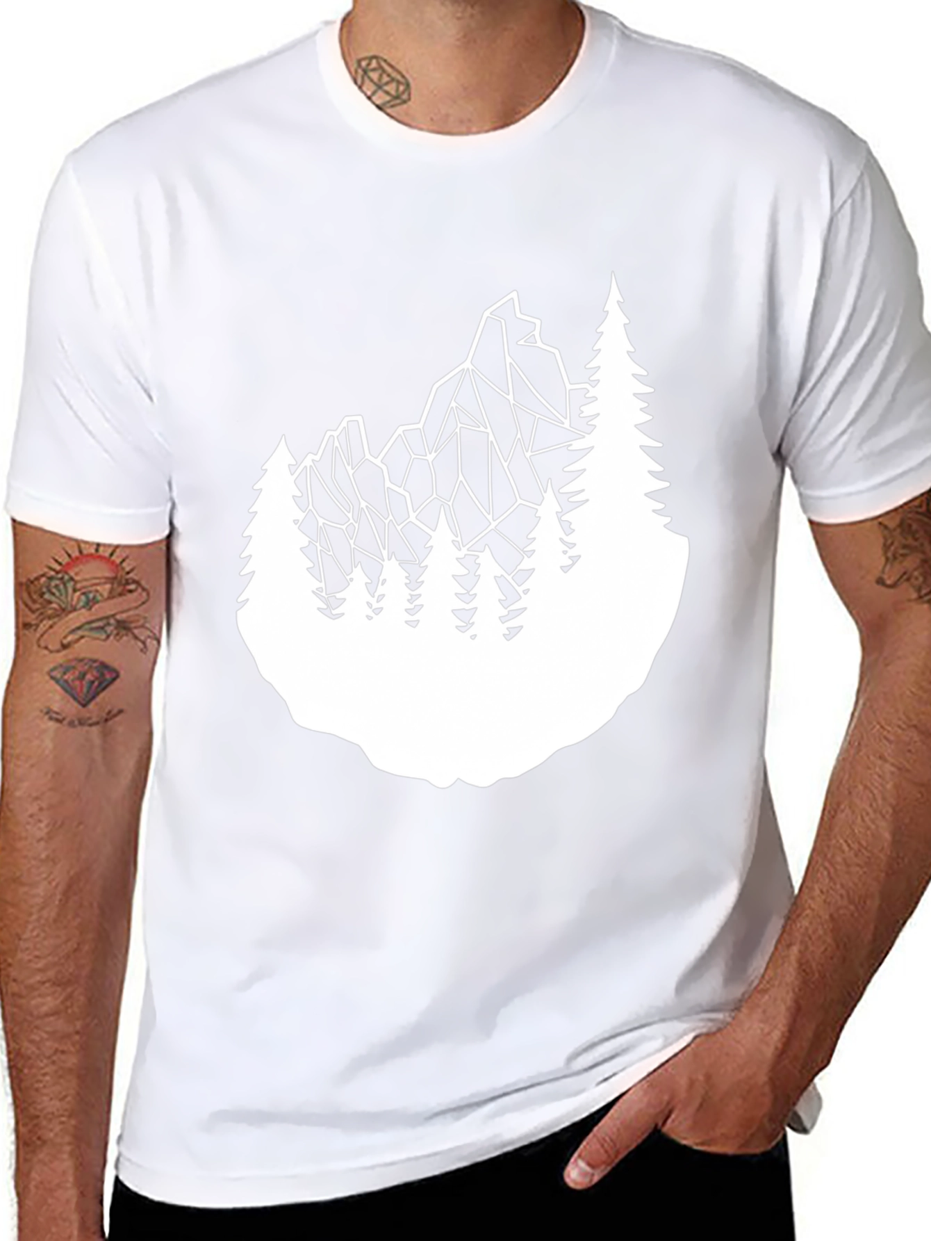 Geometric Mountain & Trees Graphic Tee - Black