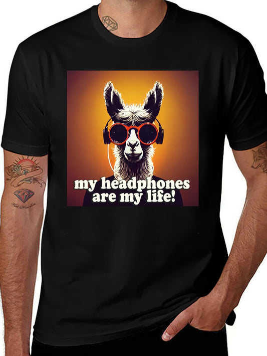 Llama Headphones Graphic Tee - Music Lovers Shirt