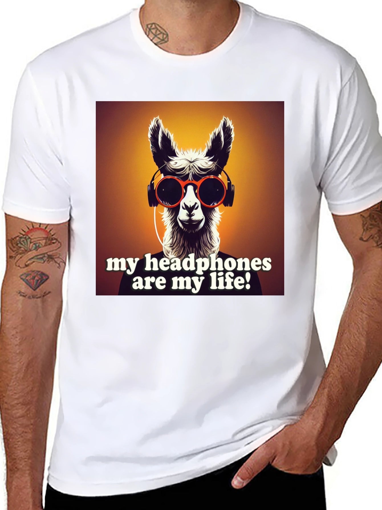 Llama Headphones Graphic Tee - Music Lovers Shirt