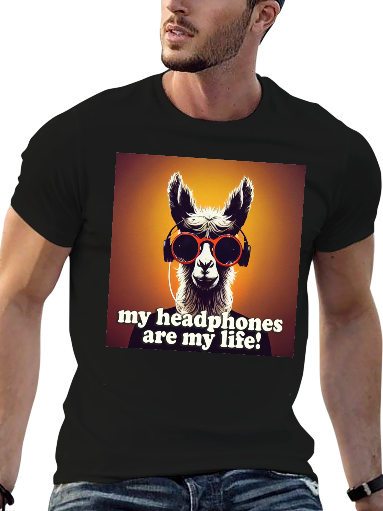 Llama Headphones Graphic Tee - Music Lovers Shirt