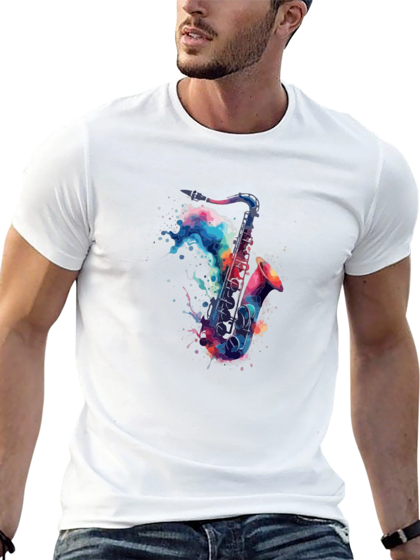 Watercolor Saxophone Graphic T-Shirt