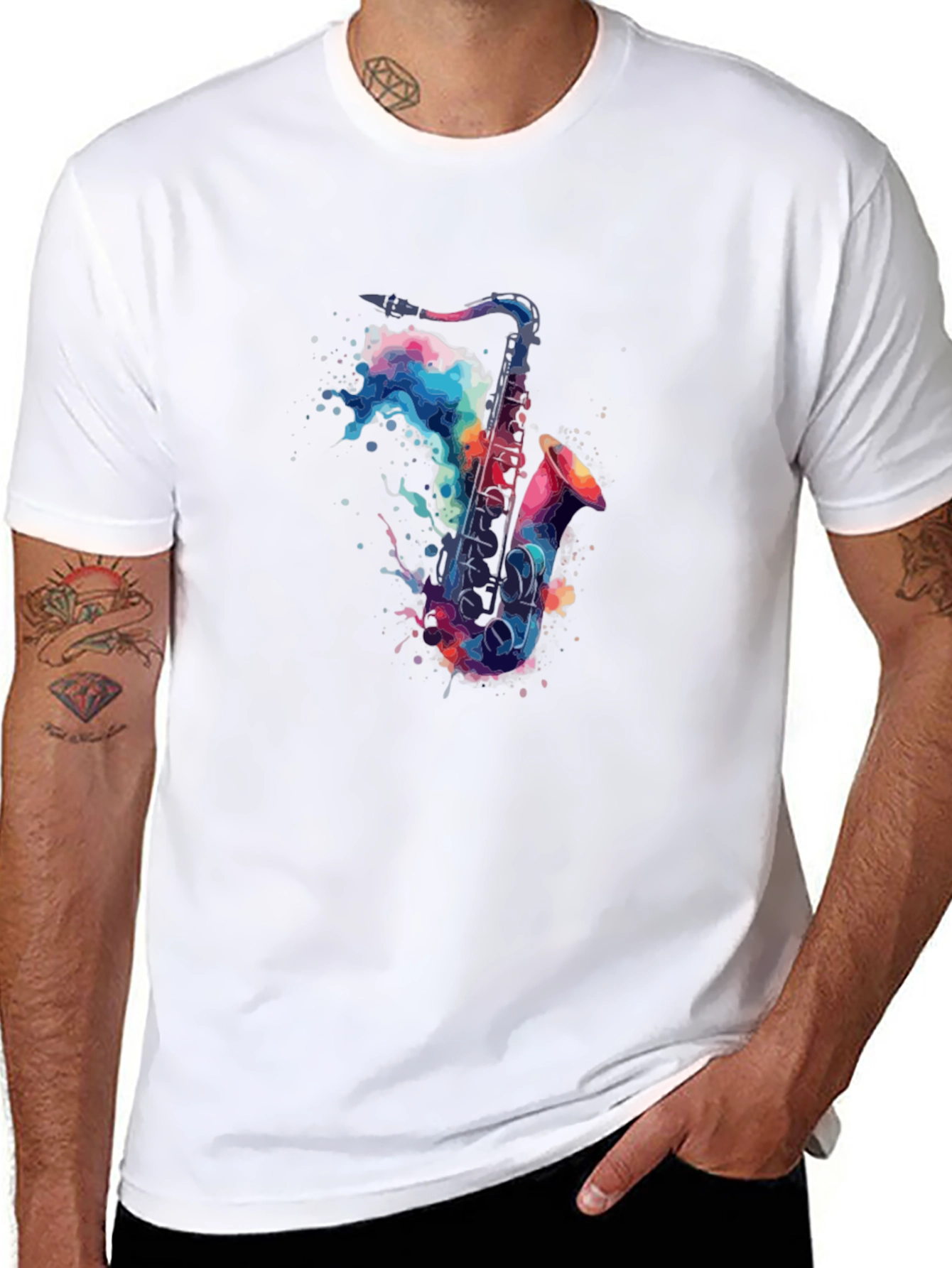 Watercolor Saxophone Graphic T-Shirt
