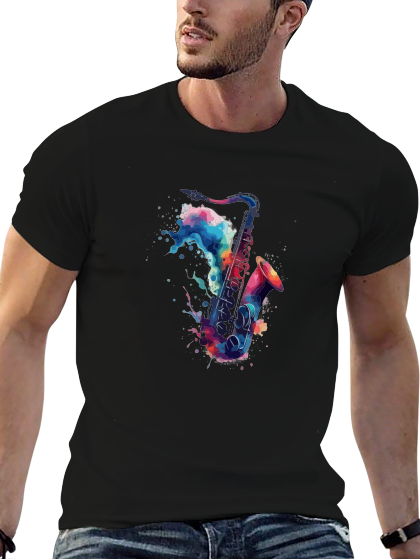 Watercolor Saxophone Graphic T-Shirt