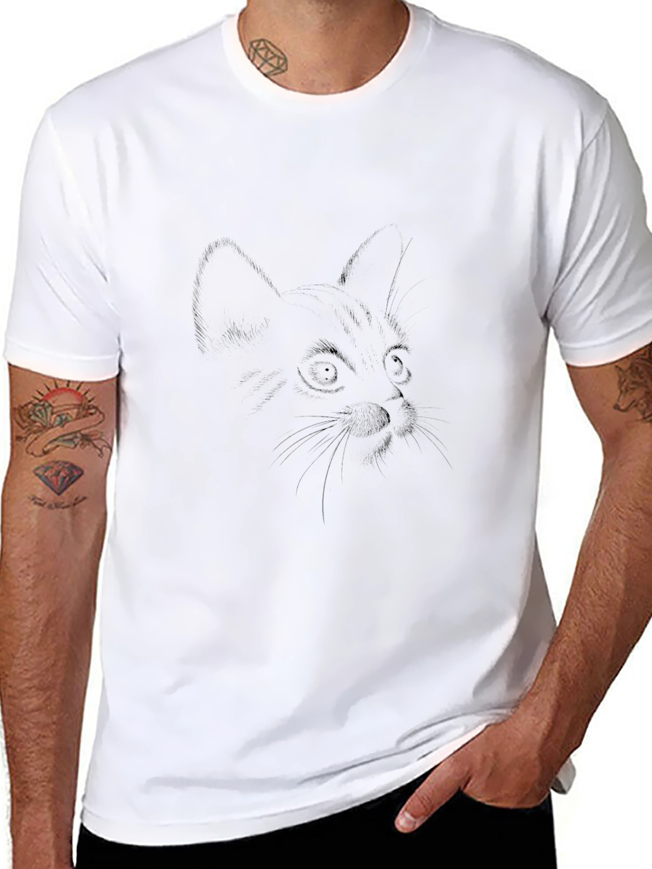 Black Cat Sketch Tee - Soft Comfort