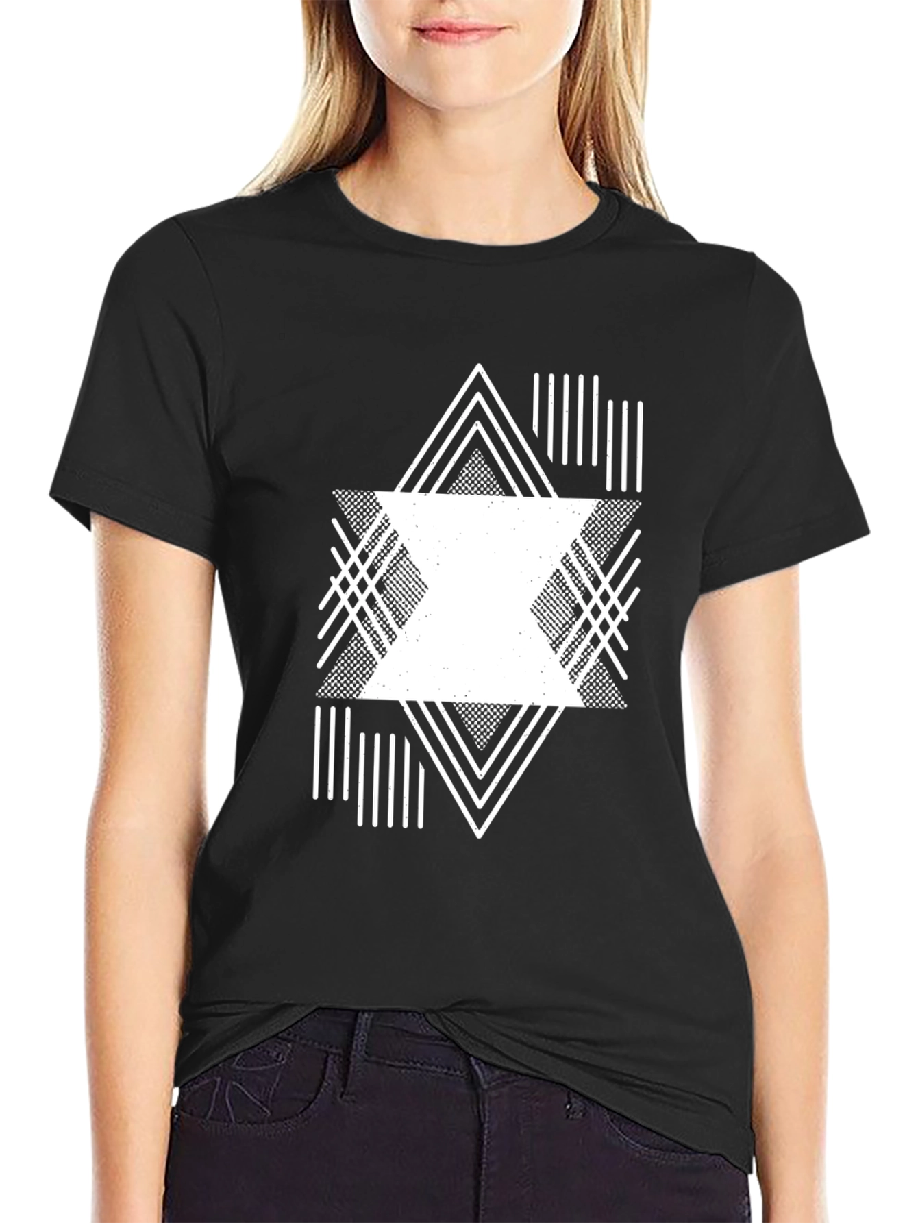 Geometric Graphic Print Black Tee
