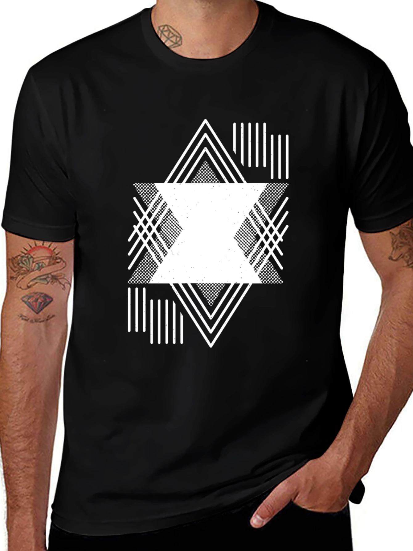 Geometric Graphic Print Black Tee
