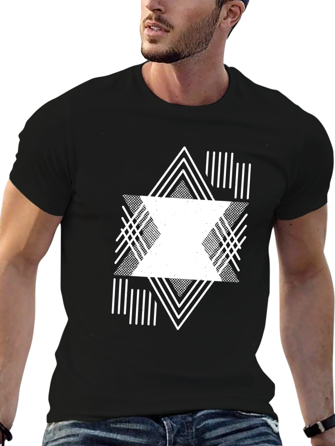 Geometric Graphic Print Black Tee