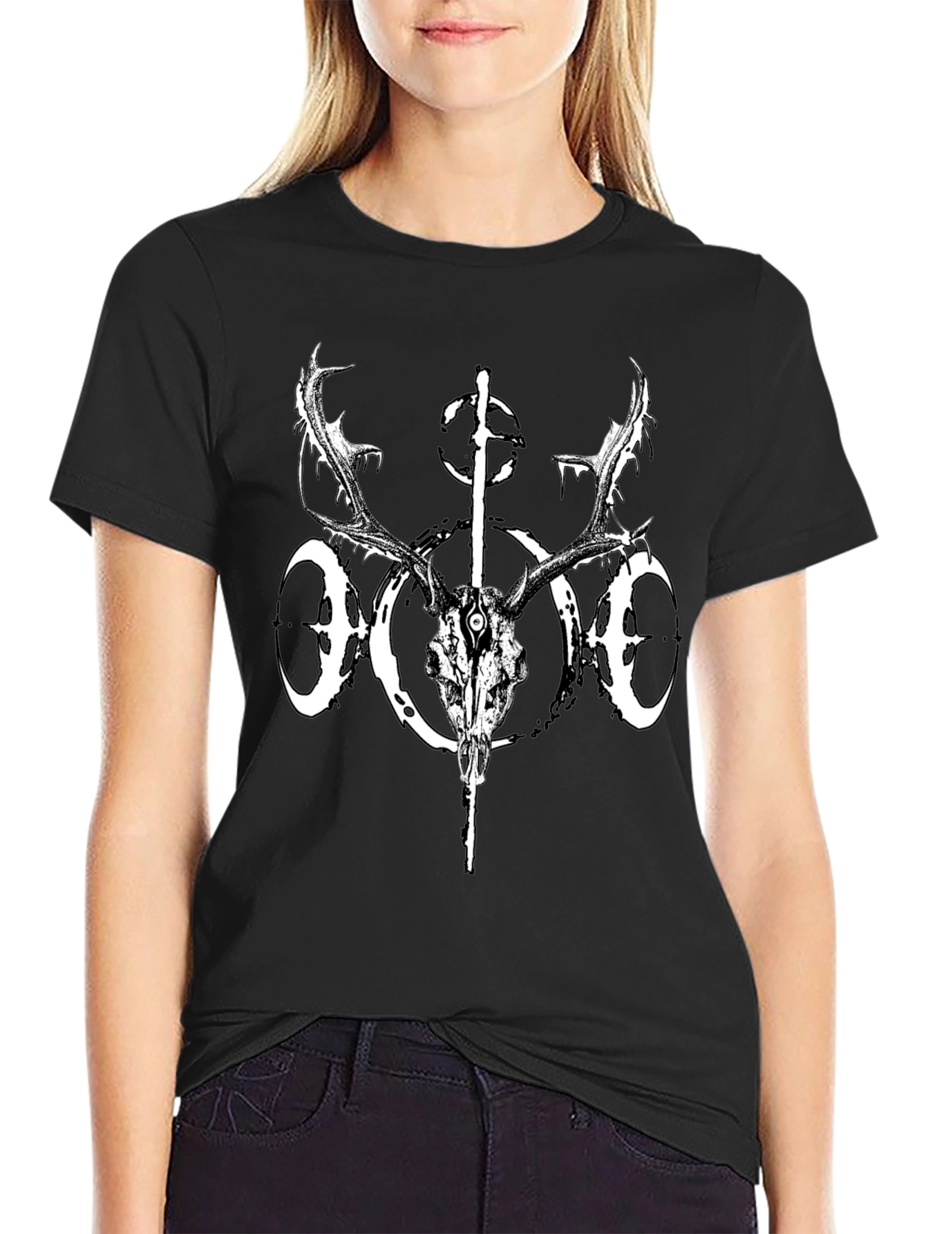 Black Deer Skull Graphic Tee