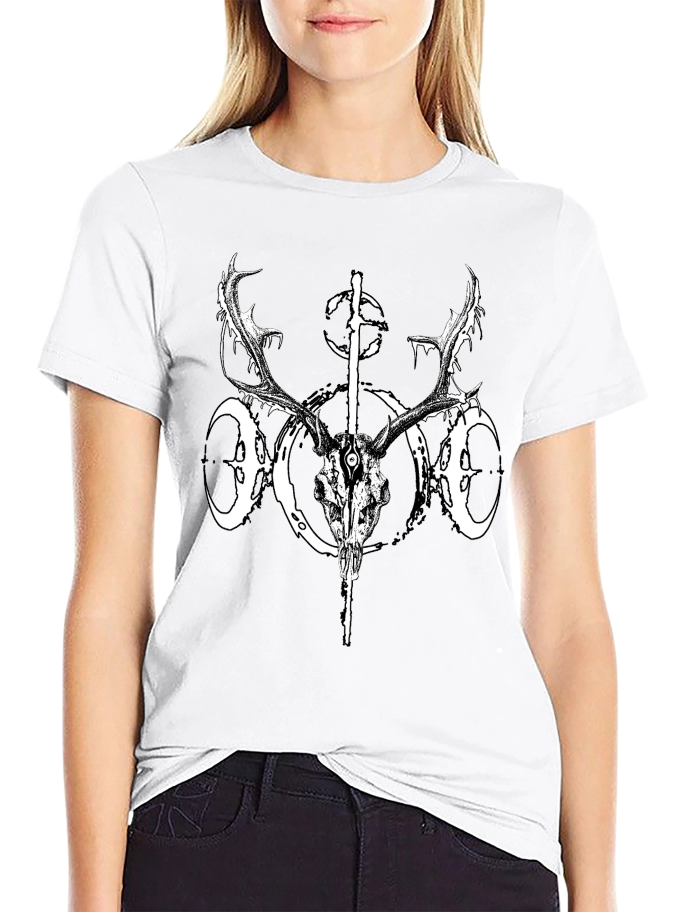 Black Deer Skull Graphic Tee