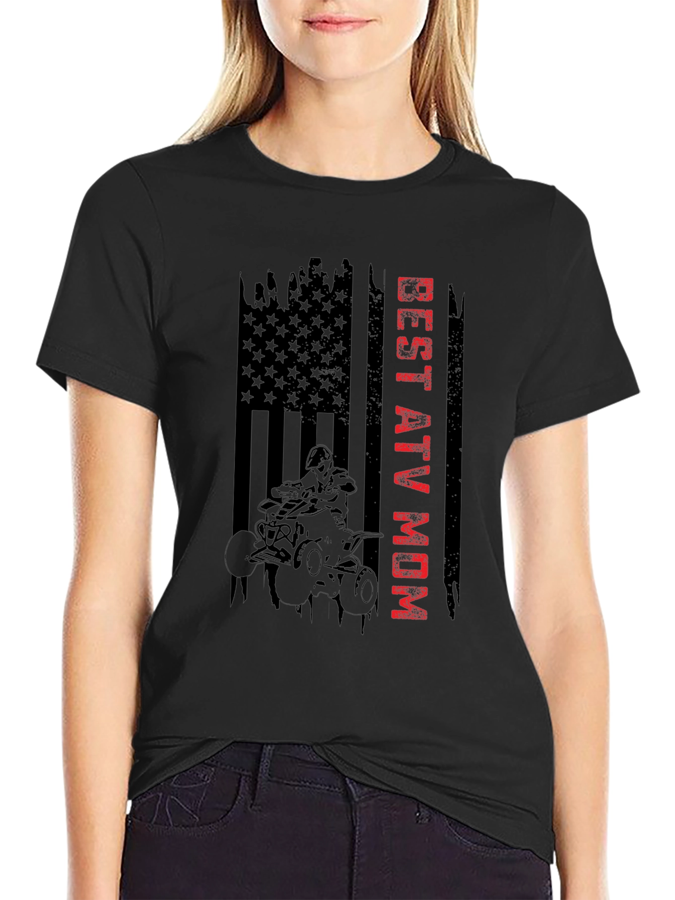 Best ATV Mom T-Shirt - American Flag Design