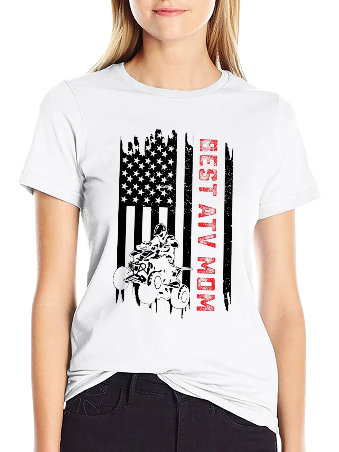 Best ATV Mom T-Shirt - American Flag Design