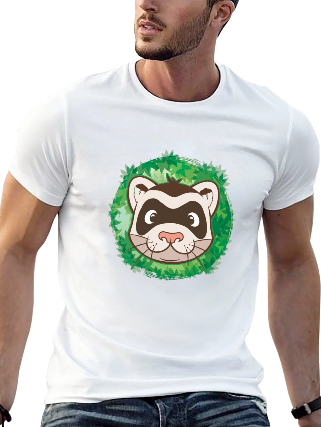 Ferret in Leaves Graphic Tee - Black Unisex T-Shirt