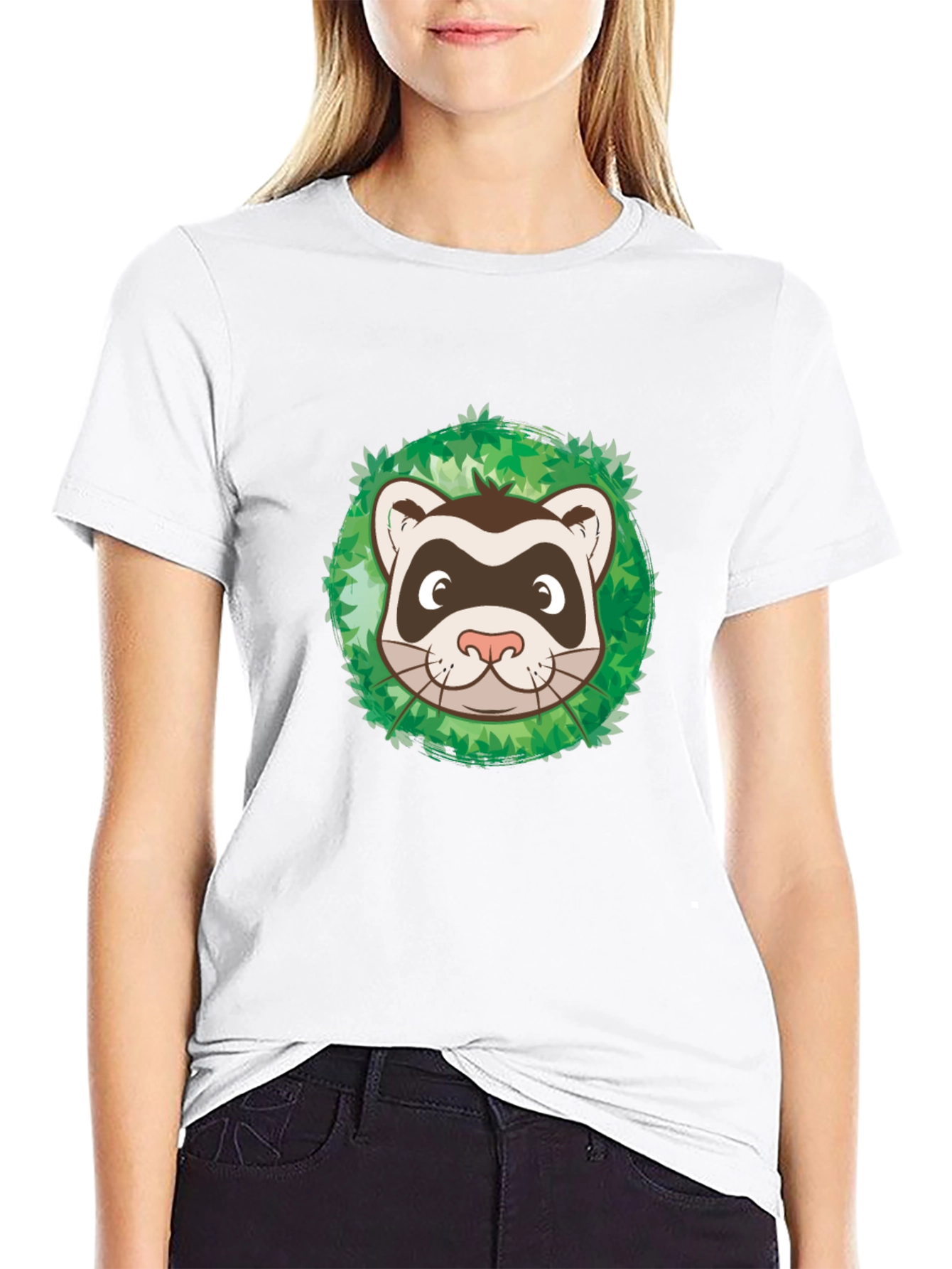 Ferret in Leaves Graphic Tee - Black Unisex T-Shirt