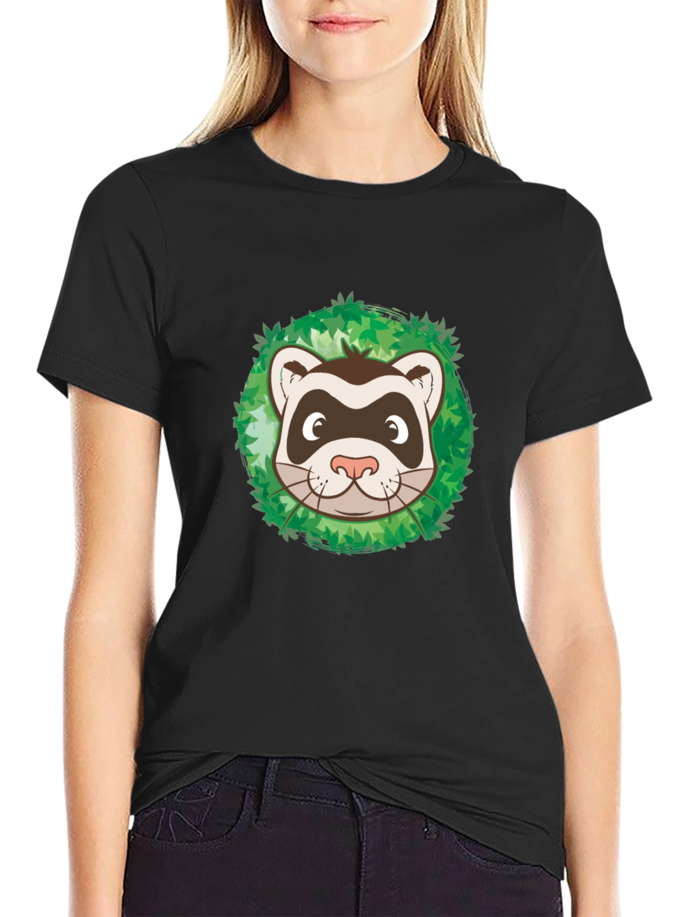 Ferret in Leaves Graphic Tee - Black Unisex T-Shirt