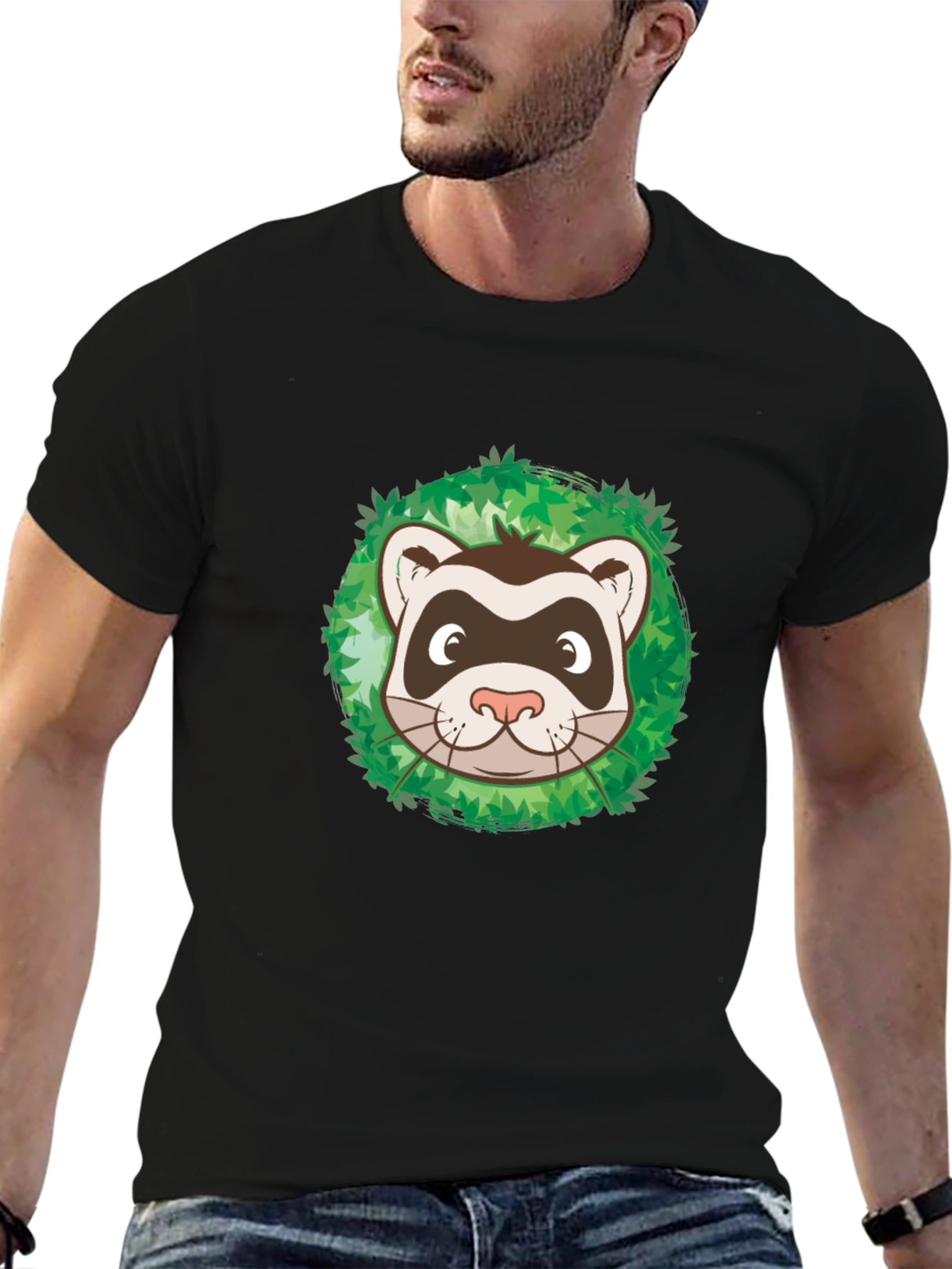 Ferret in Leaves Graphic Tee - Black Unisex T-Shirt