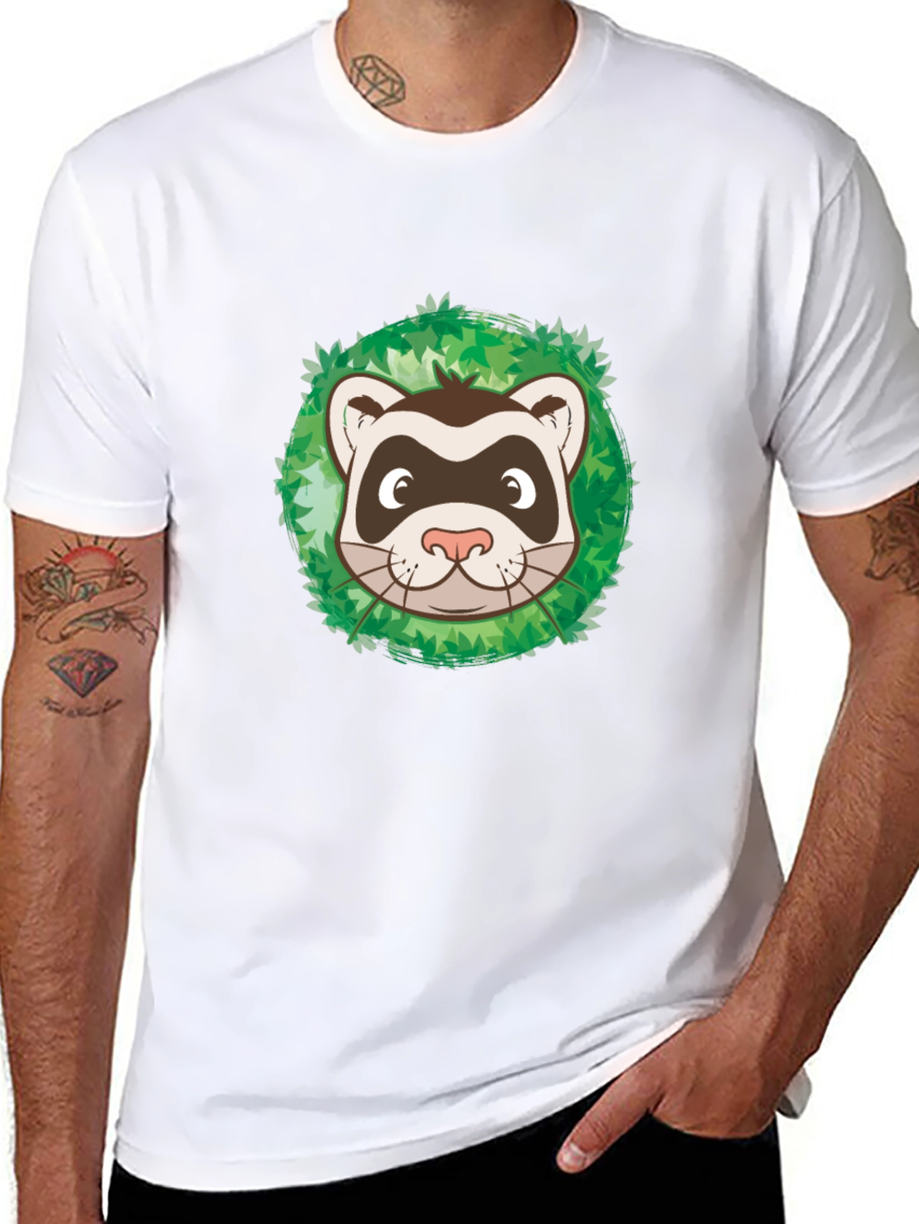 Ferret in Leaves Graphic Tee - Black Unisex T-Shirt