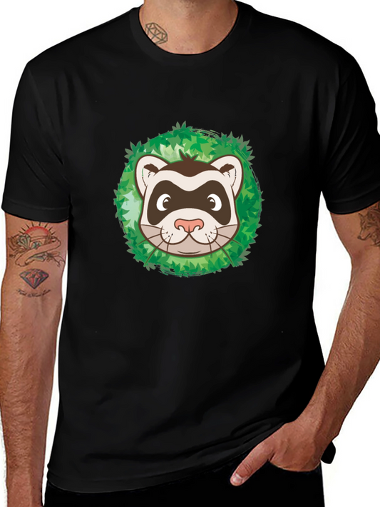 Ferret in Leaves Graphic Tee - Black Unisex T-Shirt