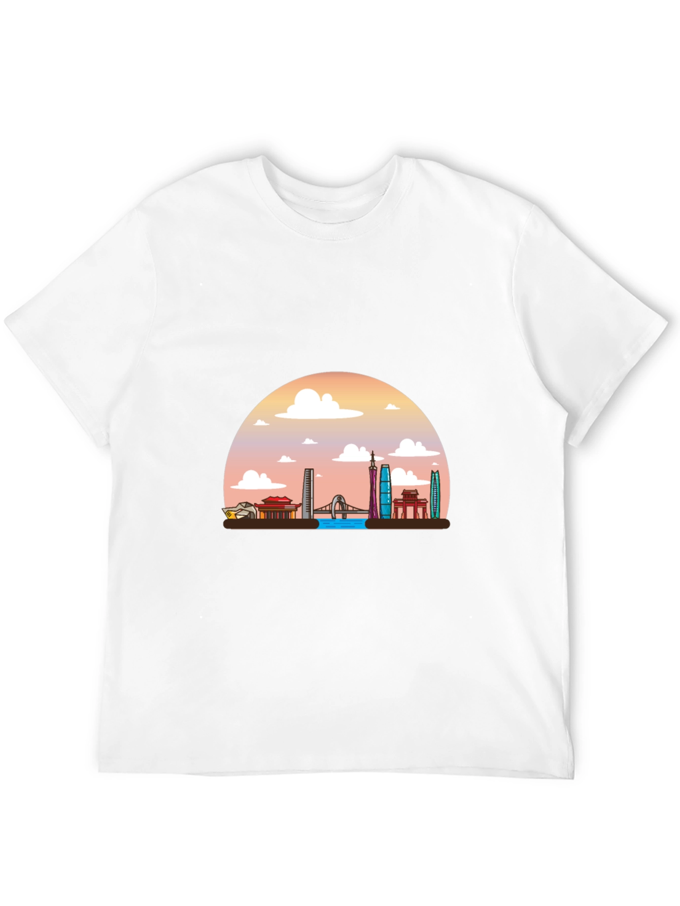 Black T-Shirt with Guangzhou Skyline Graphic