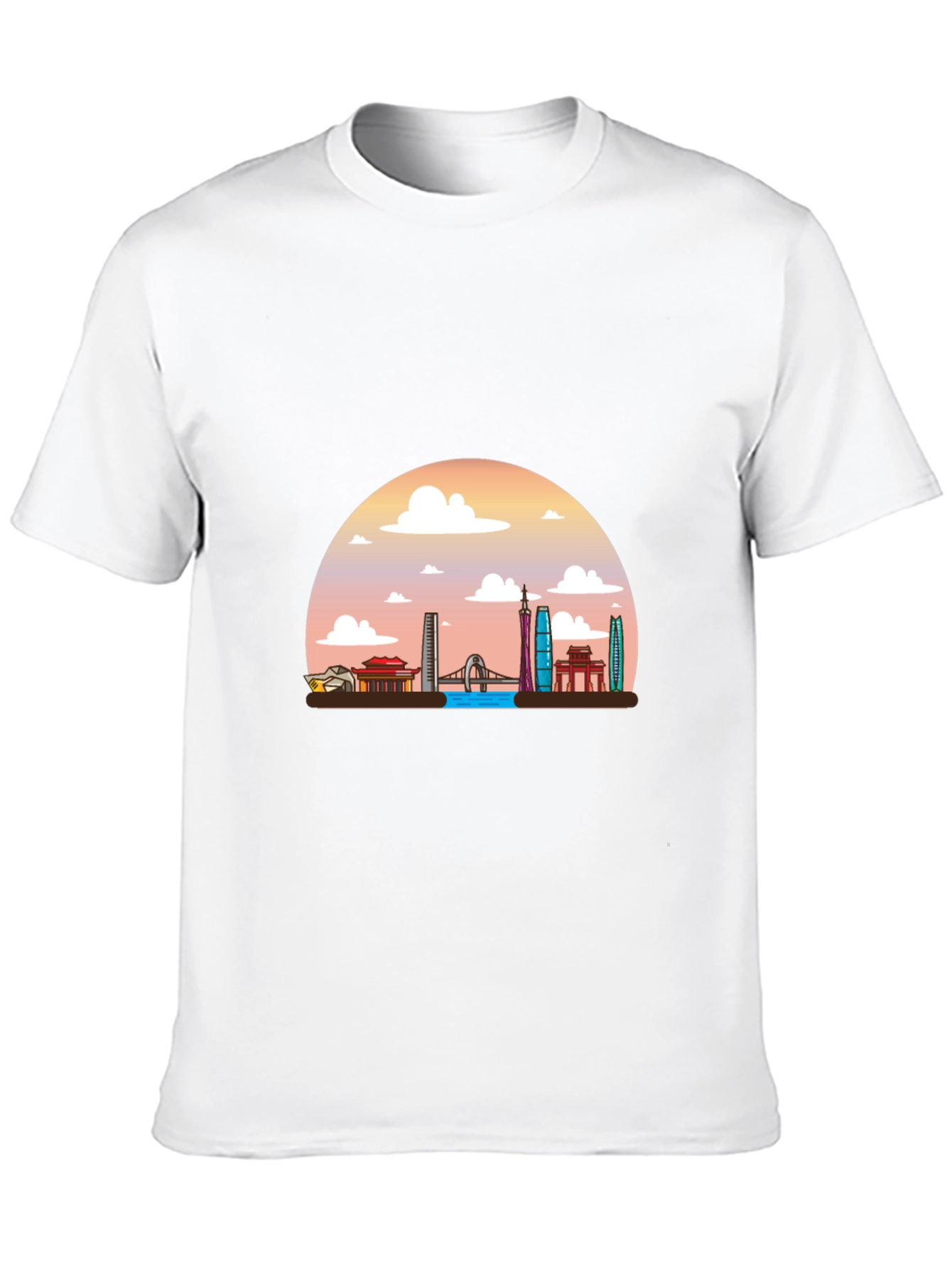 Black T-Shirt with Guangzhou Skyline Graphic