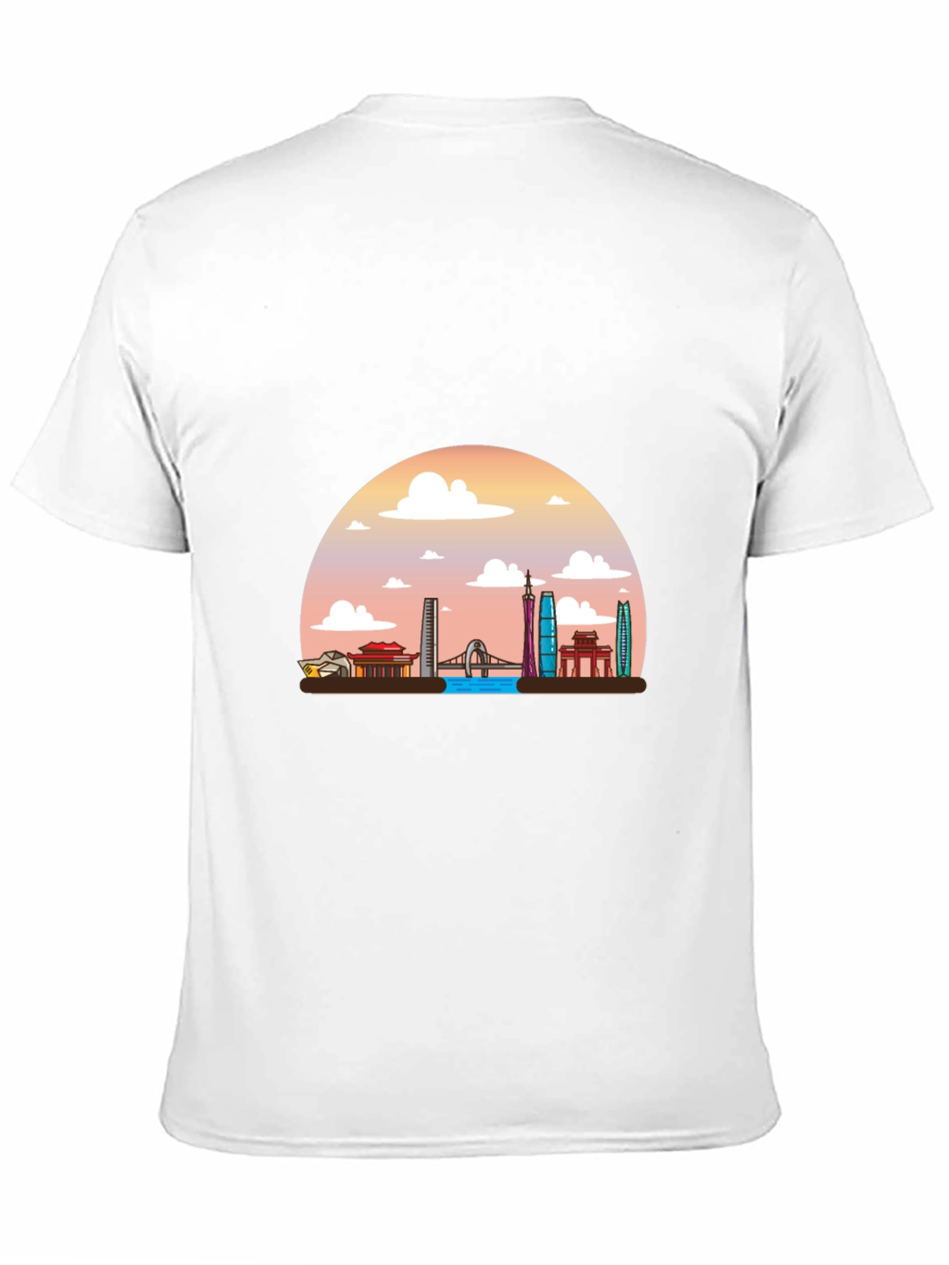 Black T-Shirt with Guangzhou Skyline Graphic