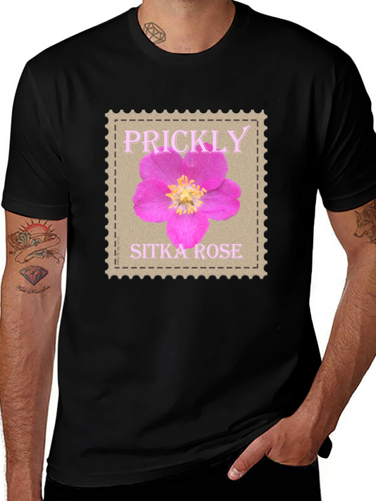 Prickly Sitka Rose Stamp Style T-Shirt