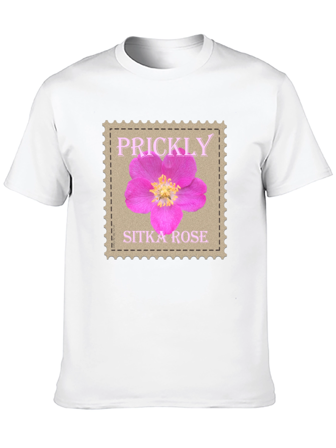 Prickly Sitka Rose Stamp Style T-Shirt